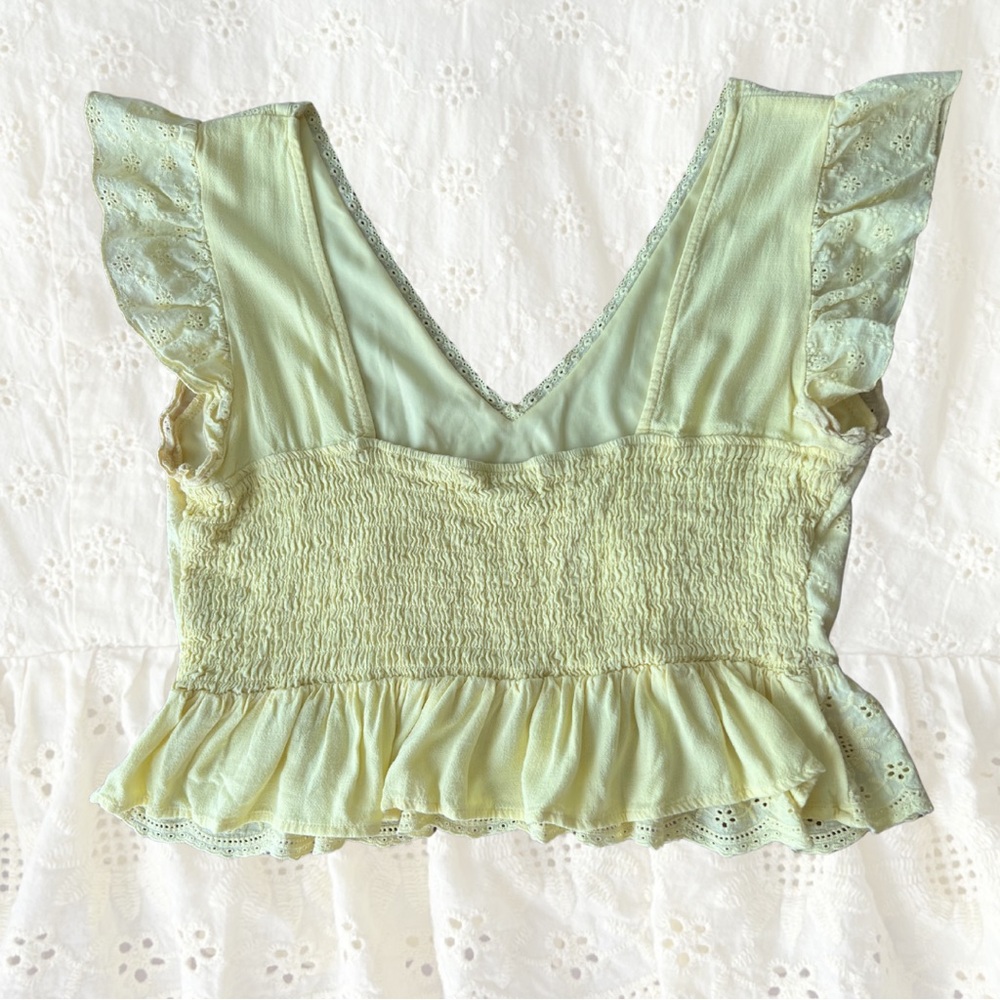 love, Fire Butter Yellow Eyelet Ruffle Blouse - Picture 3 of 4